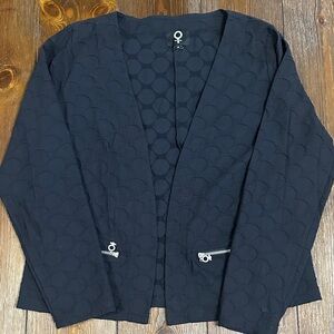 My Soul Lightweight Black Textured Open Jacket with Zipper Accents/front pockets